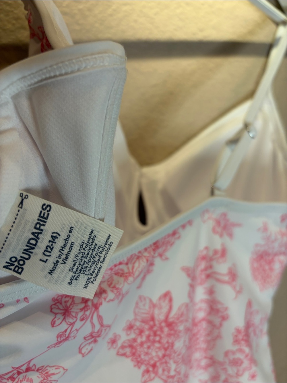 New No Boundaries Women’s Pink Toile Floral One Piece Swimsuit Large 12-14 NWOT - Picture 11 of 11